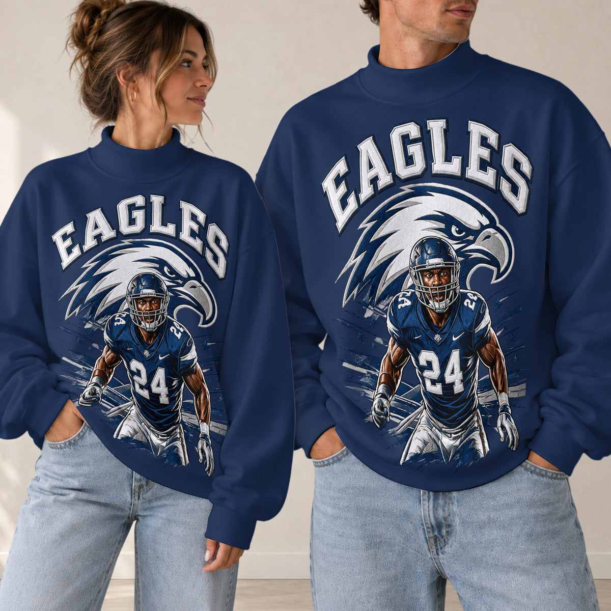 Any Photo, Any Team - Personalized Football Mock Neck Sweatshirt