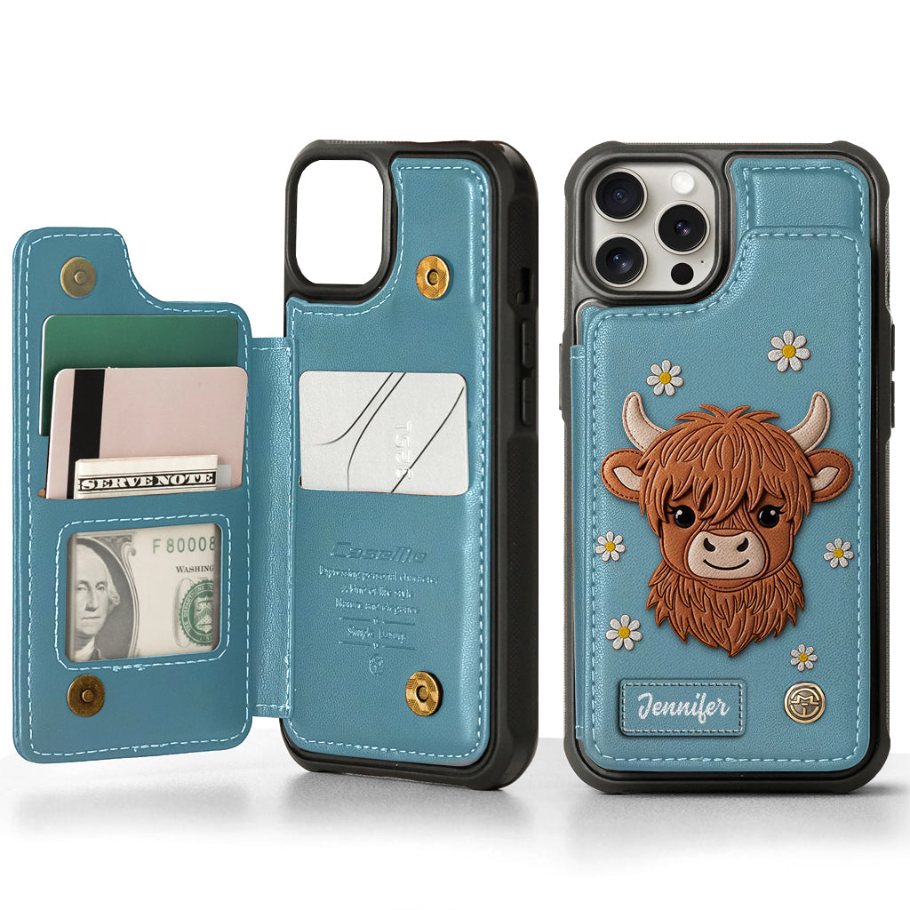 Adorable vache des Highlands - Étui portefeuille personnalisé pour téléphone avec une vache des Highlands