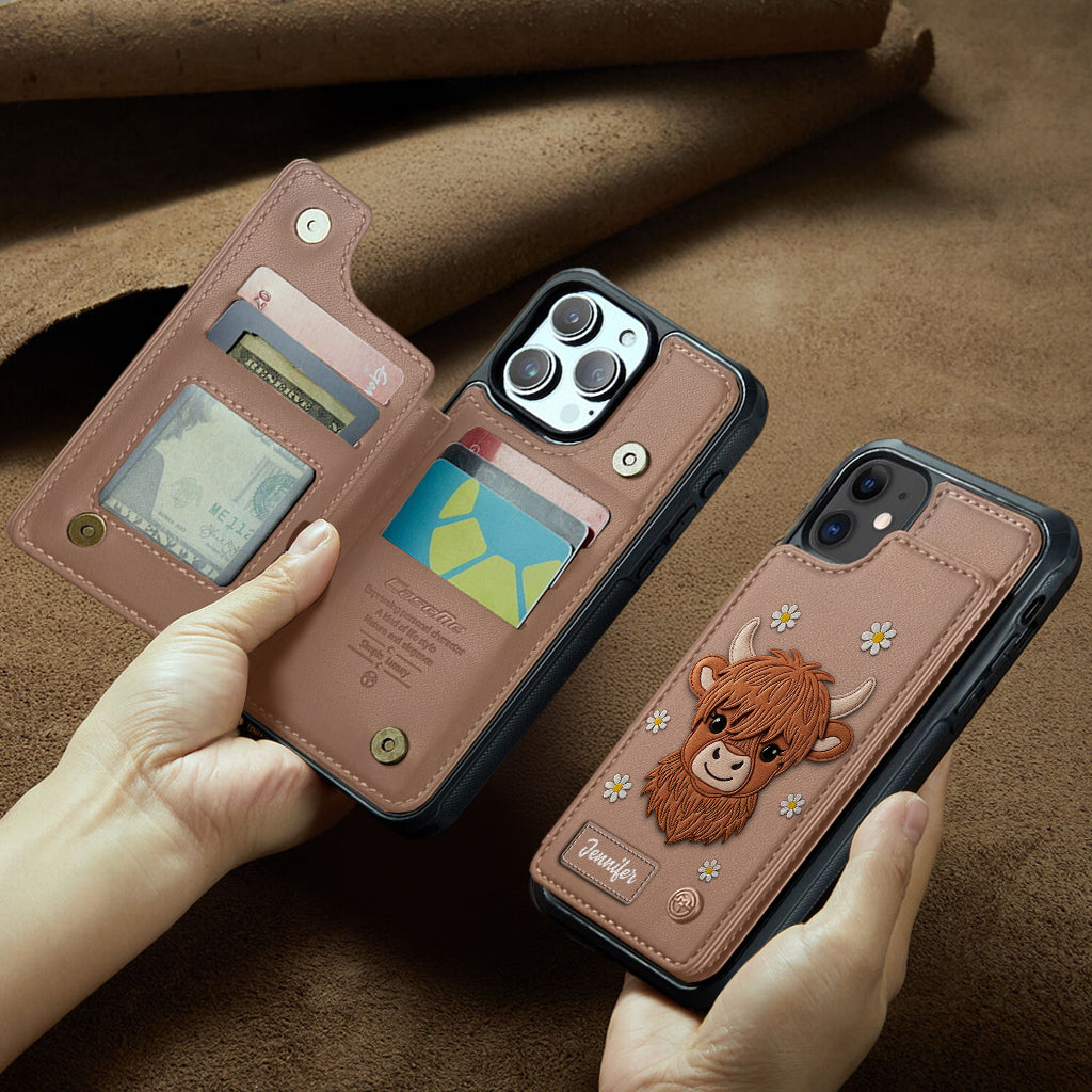 Adorable vache des Highlands - Étui portefeuille personnalisé pour téléphone avec une vache des Highlands