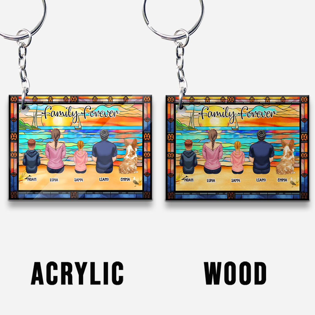 Porte-clés familial personnalisé « Famille assise avec vue sur l'océan »