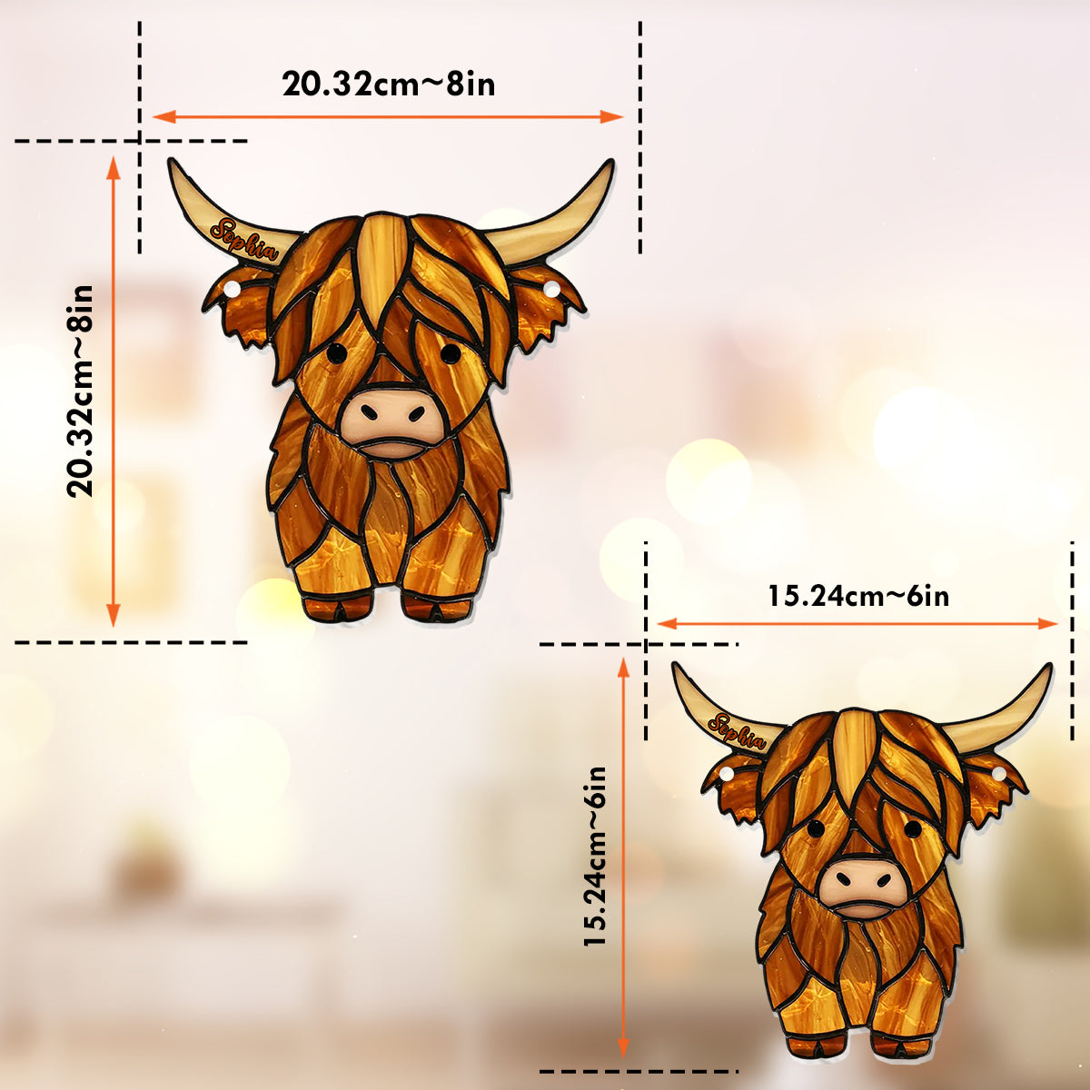Adorable vache des Highlands - Ornement attrape-soleil personnalisé à suspendre à la fenêtre, en forme de vache des Highlands 