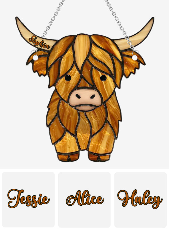 Adorable vache des Highlands - Ornement attrape-soleil personnalisé à suspendre à la fenêtre, en forme de vache des Highlands 