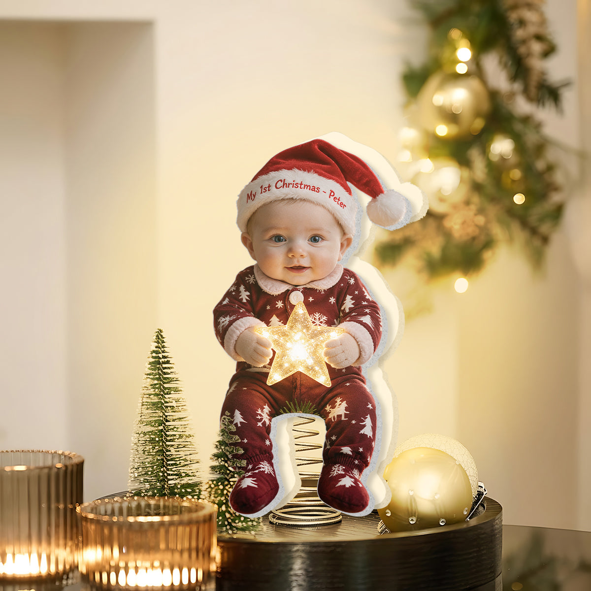 Merry Christmas - Personalized Kid LED Light Tree Topper