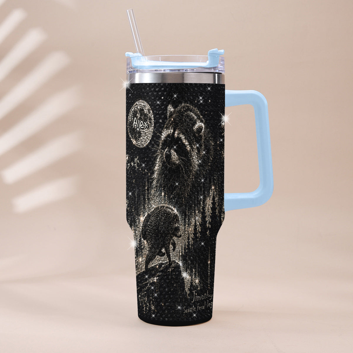 Vintage Jimothy Raccoon - Personalized Raccoon Rhinestone Tumbler With Plush Charm