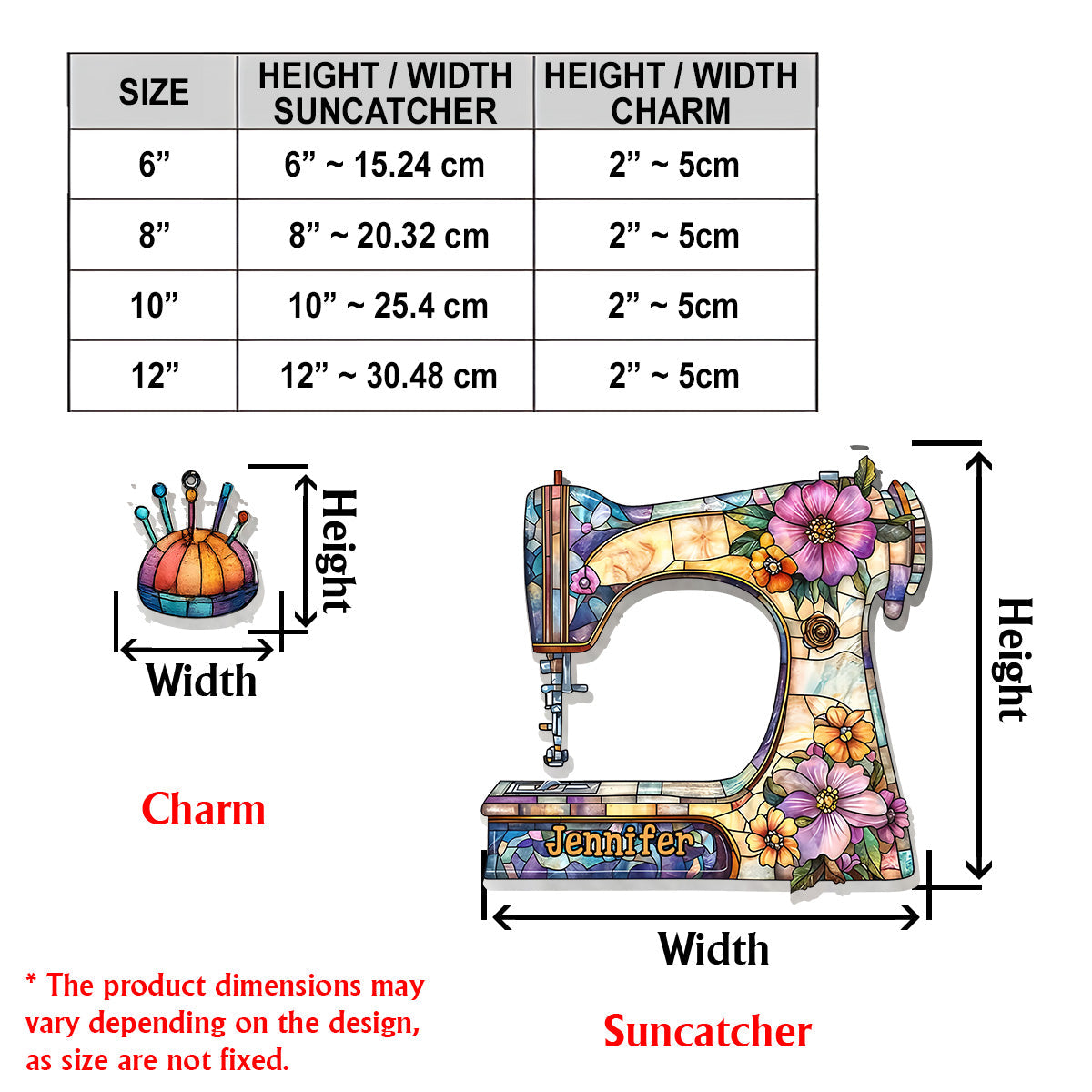 Magnifique machine à coudre - Attrape-soleil personnalisé à suspendre à la fenêtre avec breloques