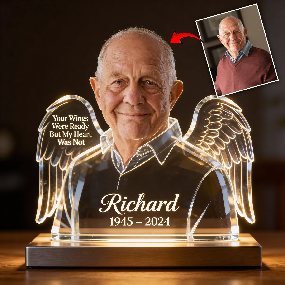 Your WIngs Were Ready - Personalized Memorial Acrylic LED Night Light