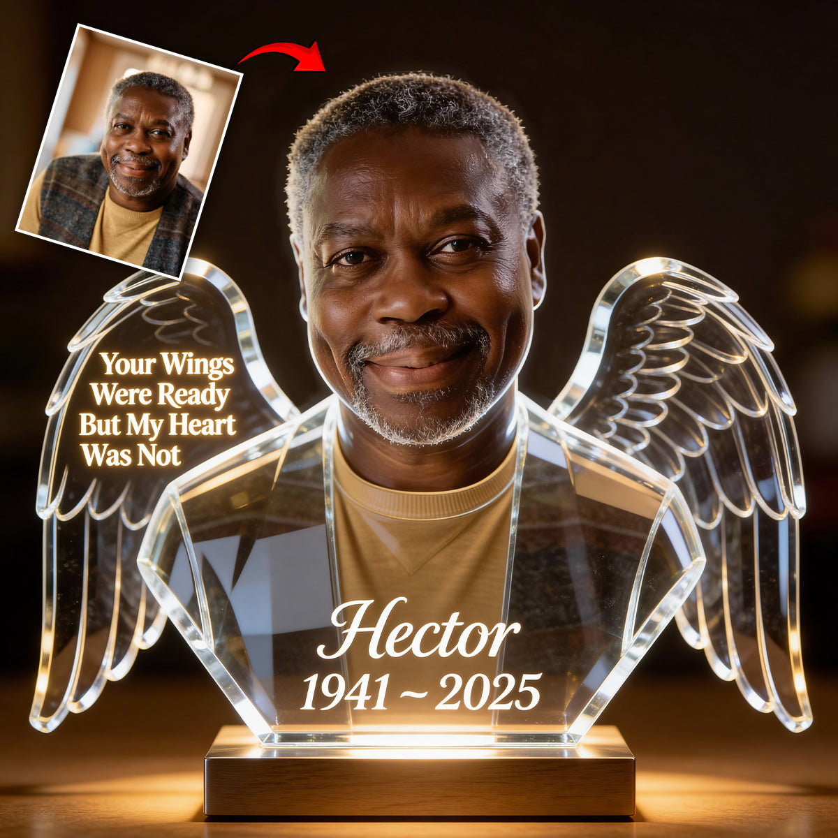 Your WIngs Were Ready - Personalized Memorial Acrylic LED Night Light