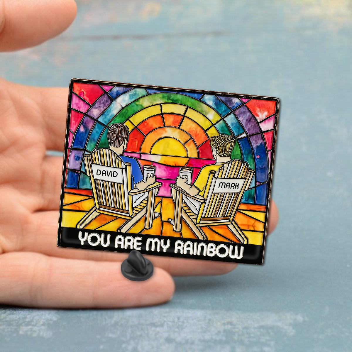 Amour de couple arc-en-ciel - Épingle de soutien LGBT personnalisée