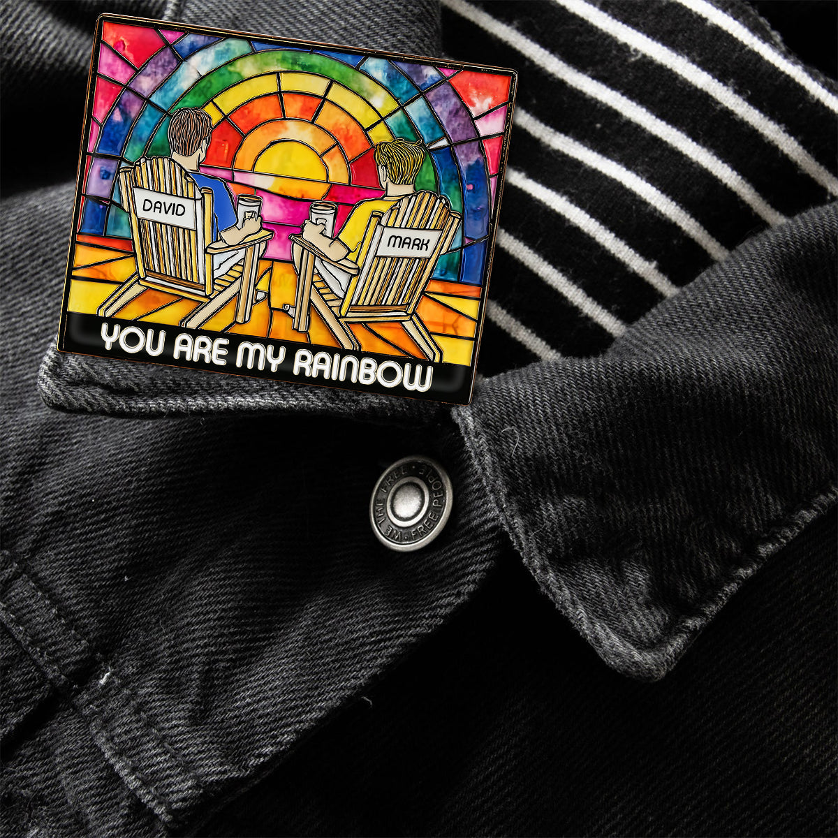 Amour de couple arc-en-ciel - Épingle de soutien LGBT personnalisée