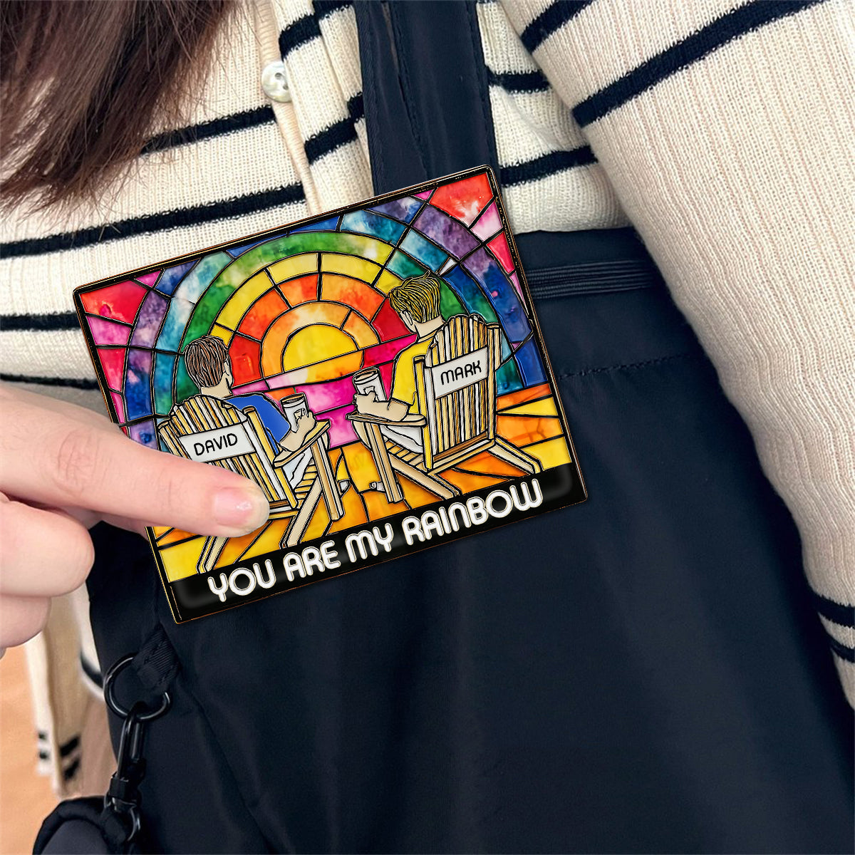 Amour de couple arc-en-ciel - Épingle de soutien LGBT personnalisée