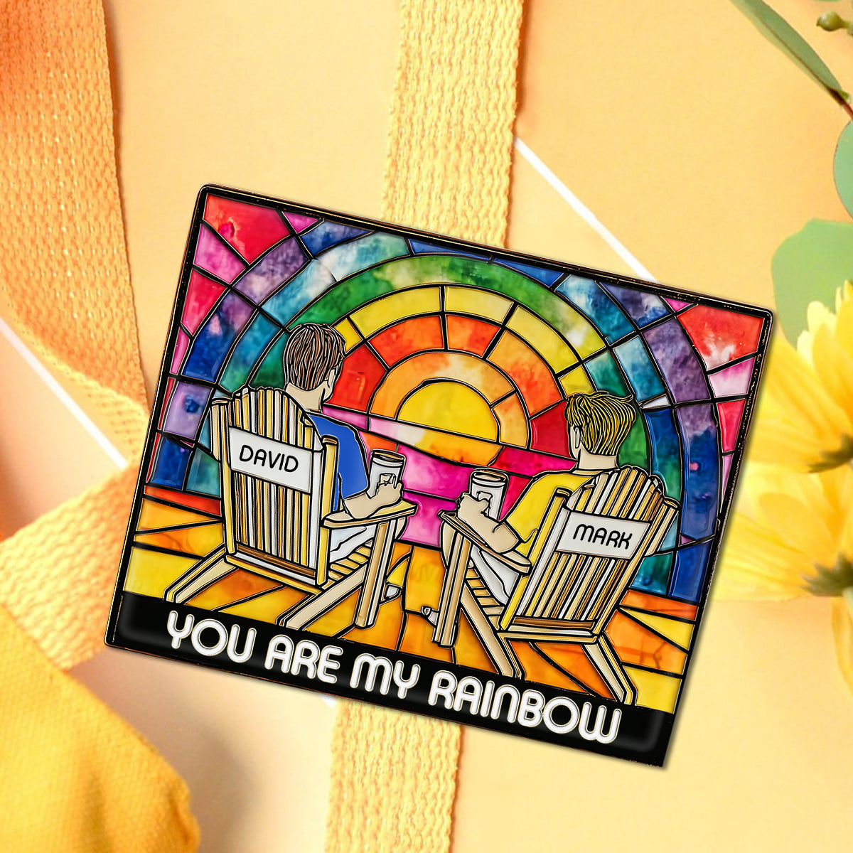 Amour de couple arc-en-ciel - Épingle de soutien LGBT personnalisée