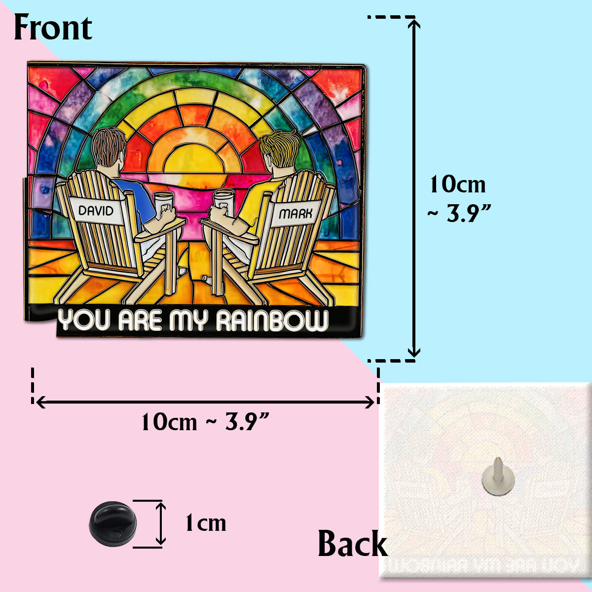 Amour de couple arc-en-ciel - Épingle de soutien LGBT personnalisée