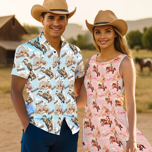 Toi et moi, on gère ! - Chemise hawaïenne et robe sans manches personnalisées style campagnard