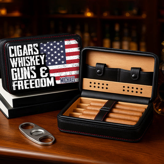Cigares, Whisky, Armes et Liberté - Étui à cigares de voyage personnalisé