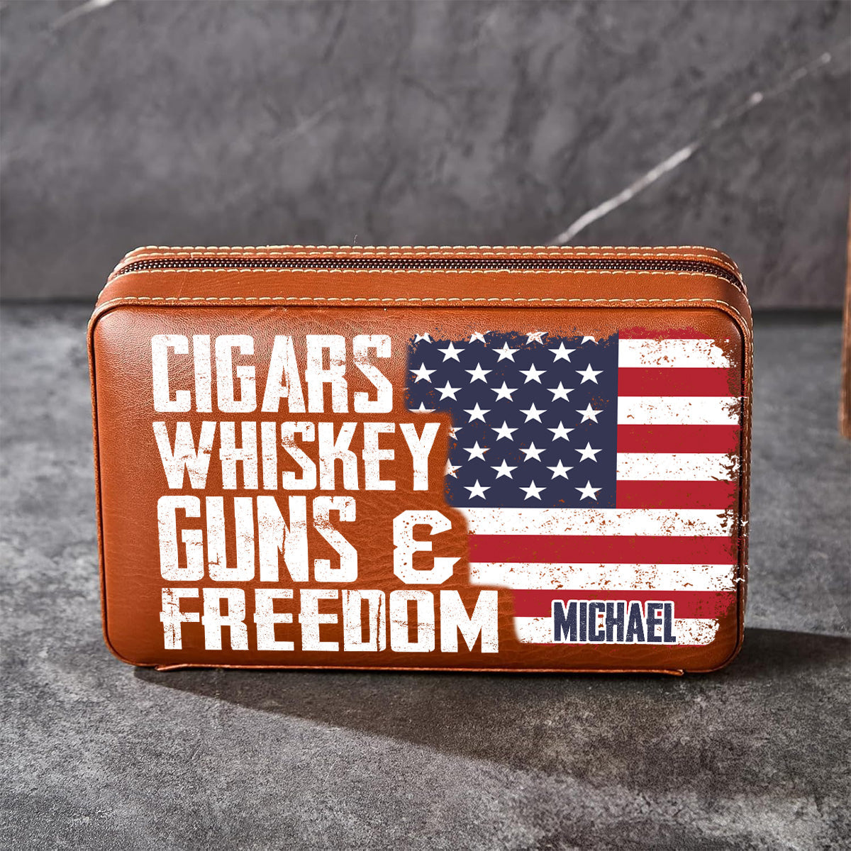 Cigares, Whisky, Armes et Liberté - Étui à cigares de voyage personnalisé