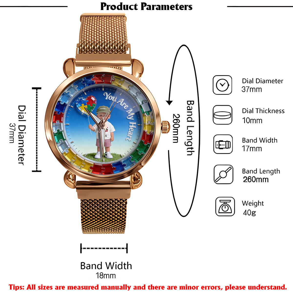 Vous êtes mon cœur - Montre femme personnalisée pour sensibilisation à l'autisme