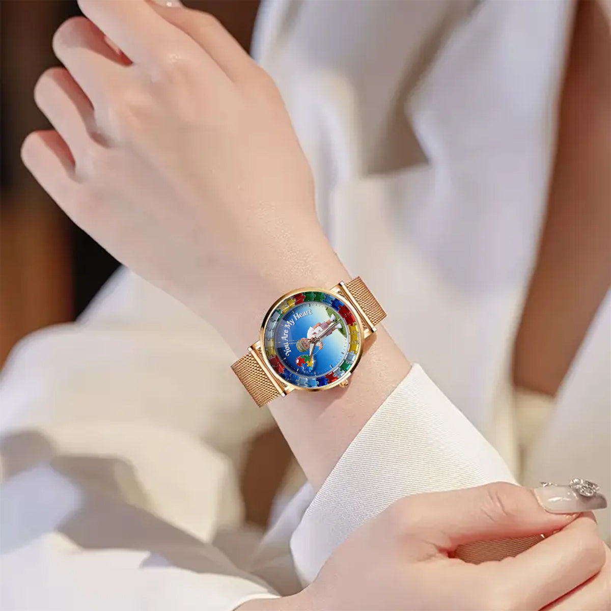 Vous êtes mon cœur - Montre femme personnalisée pour sensibilisation à l'autisme