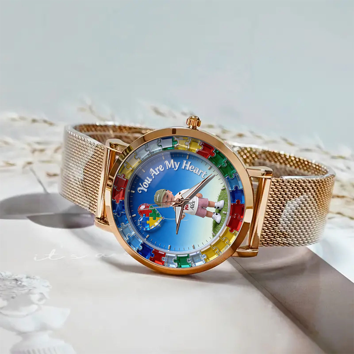 Vous êtes mon cœur - Montre femme personnalisée pour sensibilisation à l'autisme
