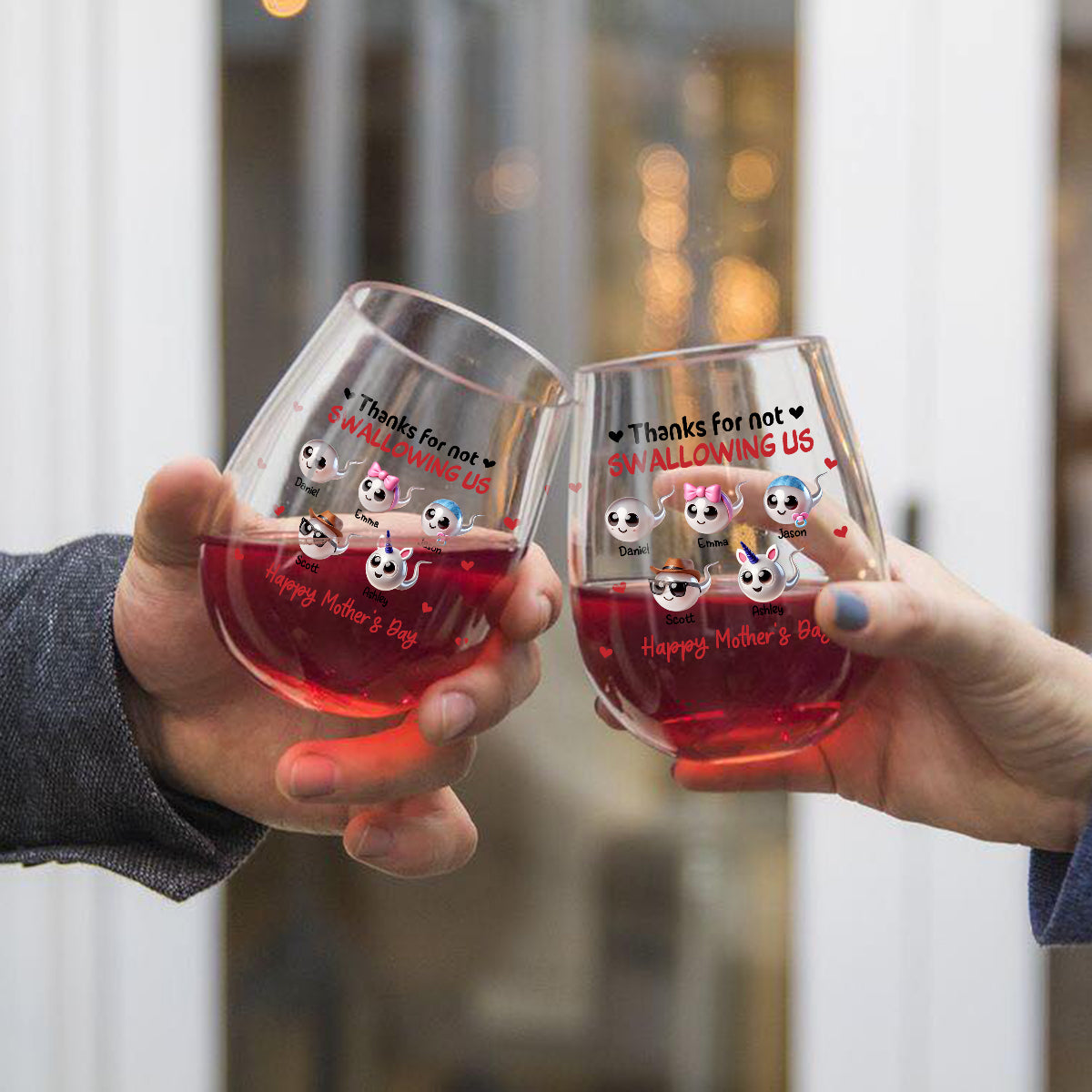 Merci maman de ne pas m'avoir avalé - Verre à vin personnalisé « Maman »