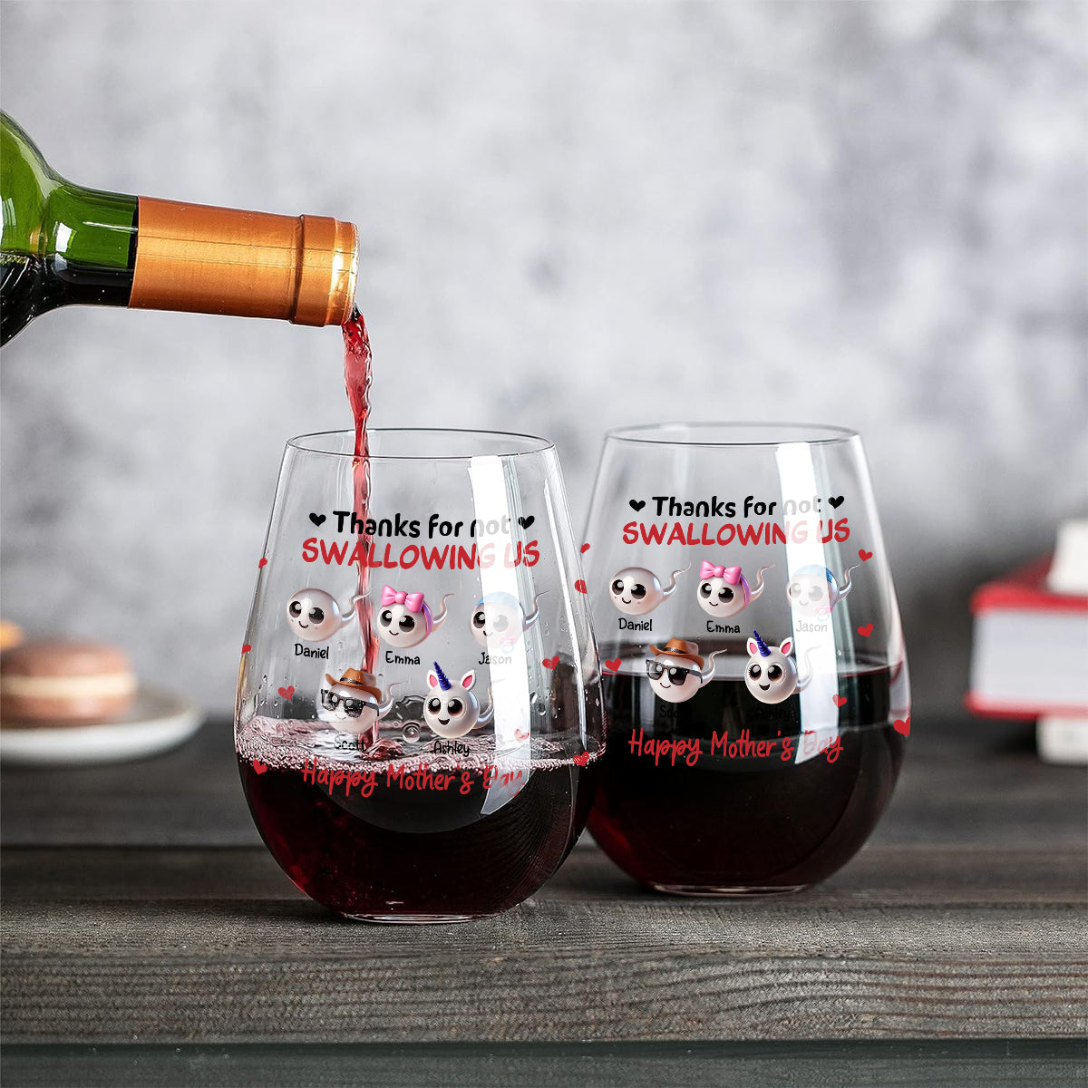 Merci maman de ne pas m'avoir avalé - Verre à vin personnalisé « Maman »