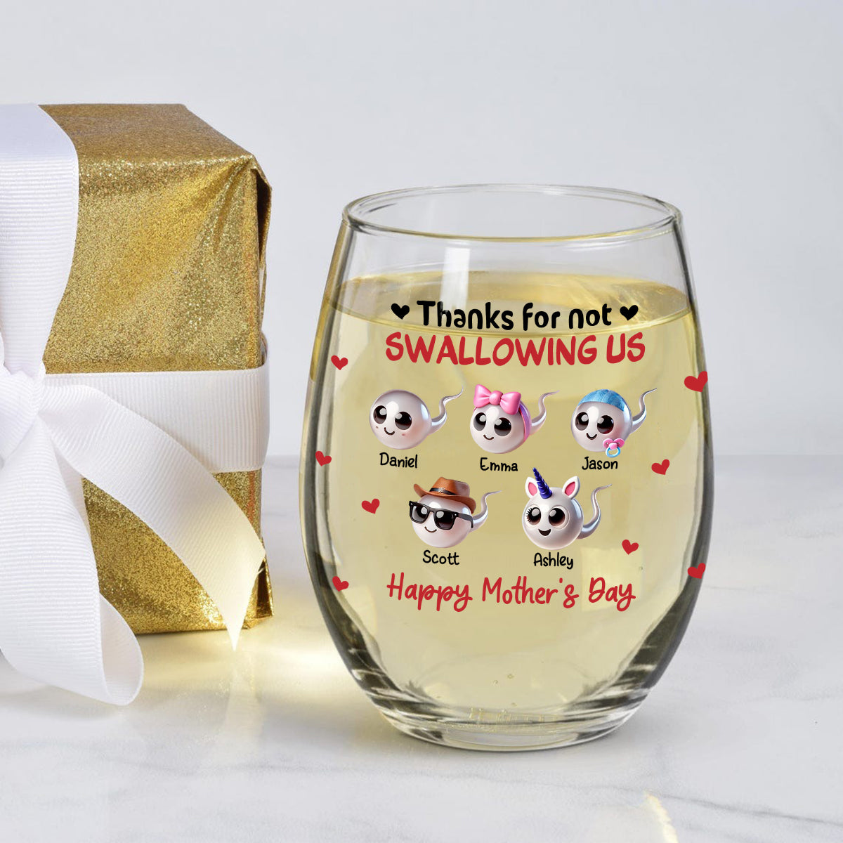 Merci maman de ne pas m'avoir avalé - Verre à vin personnalisé « Maman »