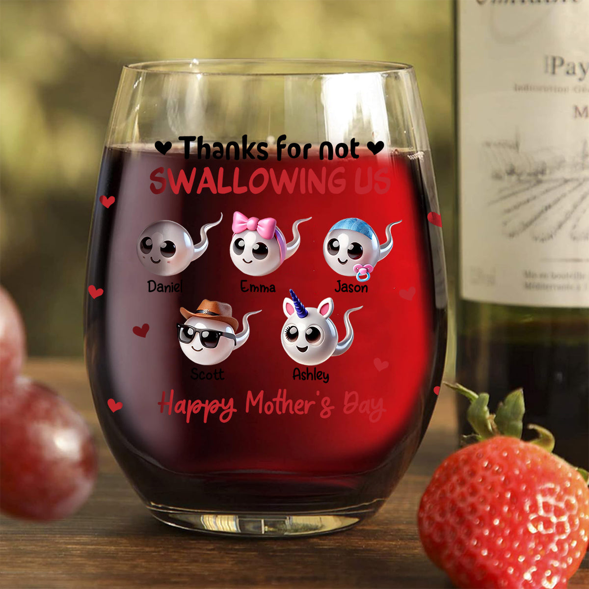 Merci maman de ne pas m'avoir avalé - Verre à vin personnalisé « Maman »