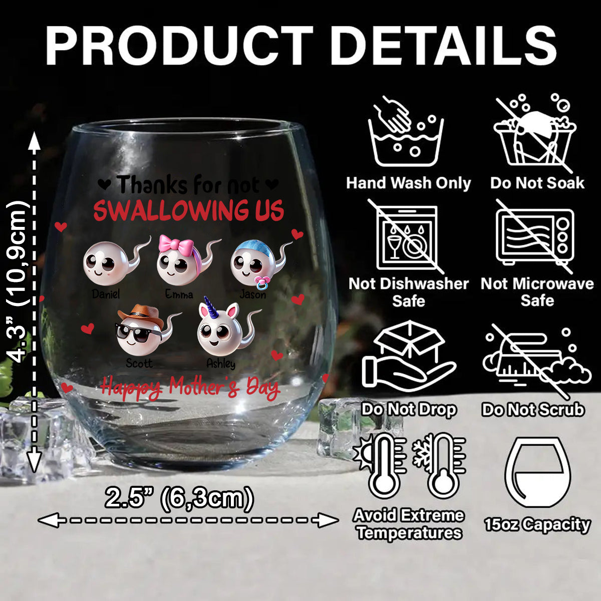 Merci maman de ne pas m'avoir avalé - Verre à vin personnalisé « Maman »