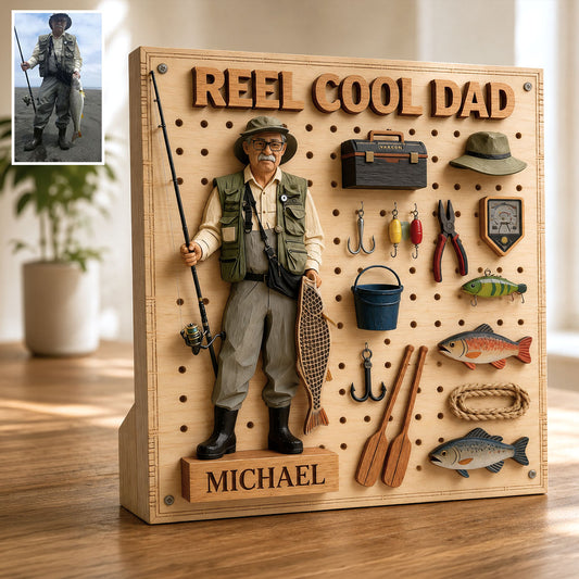 Papa Aime La Pêche - Plaque en Bois Personnalisée à 2 Couches