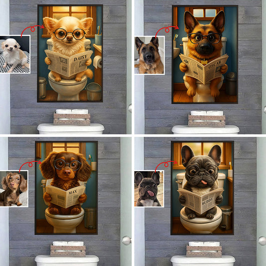 Animal de compagnie drôle sur les toilettes - Toile et affiche personnalisées pour chien