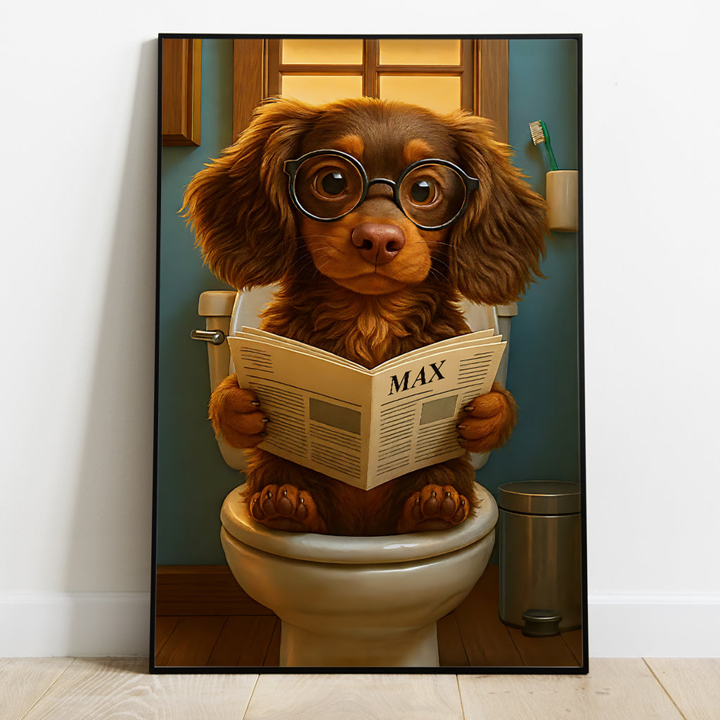 Animal de compagnie drôle sur les toilettes - Toile et affiche personnalisées pour chien