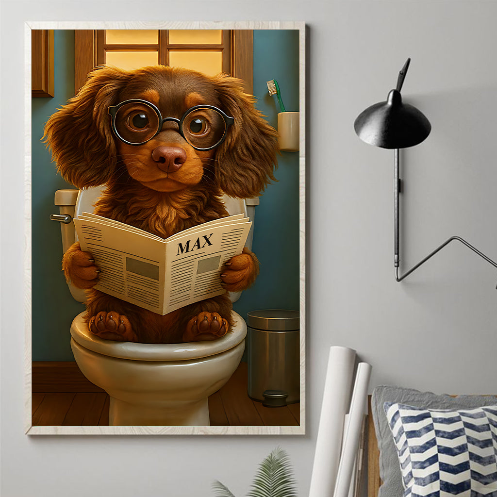 Animal de compagnie drôle sur les toilettes - Toile et affiche personnalisées pour chien