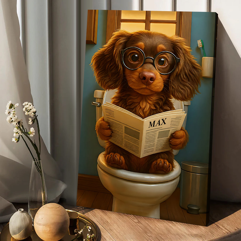 Animal de compagnie drôle sur les toilettes - Toile et affiche personnalisées pour chien
