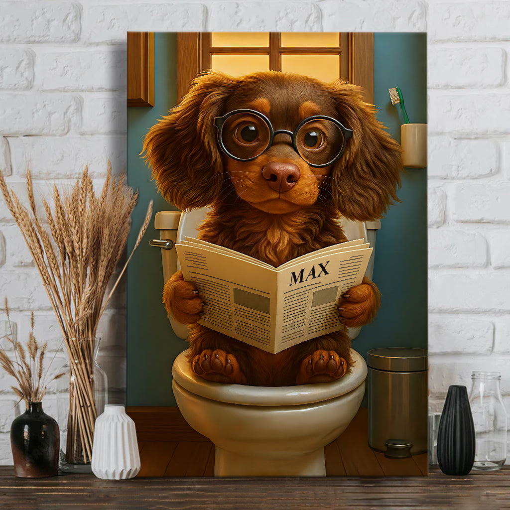 Animal de compagnie drôle sur les toilettes - Toile et affiche personnalisées pour chien