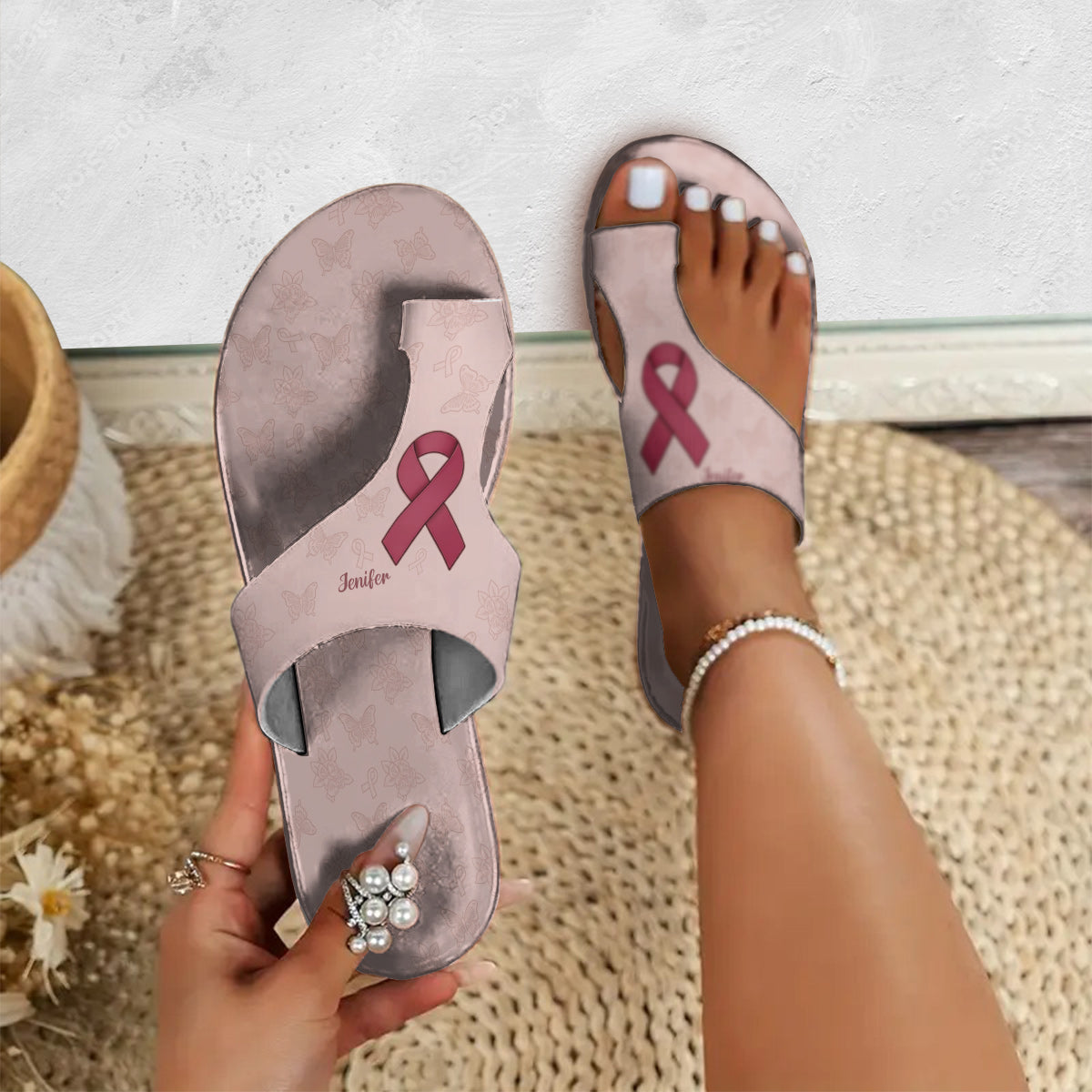 Cancer du sein - Sandales à bout ouvert personnalisées pour la sensibilisation au cancer du sein