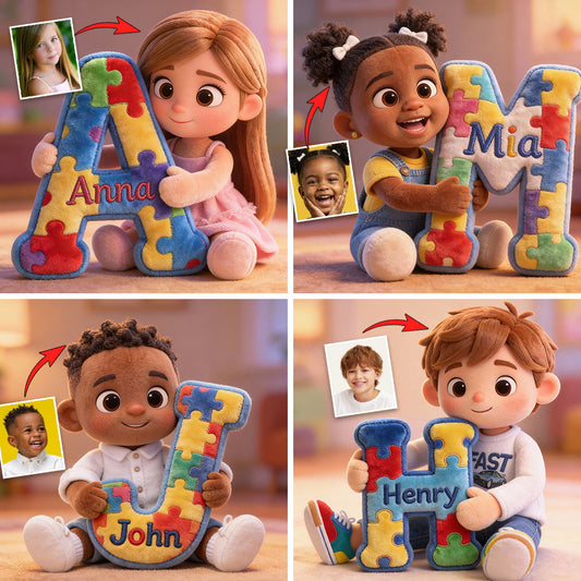 Puzzle alphabet - Coussin en fausse fourrure personnalisé pour la sensibilisation à l'autisme