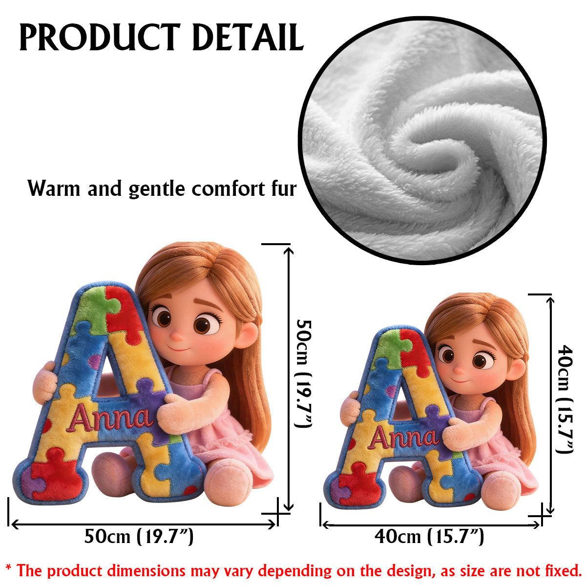 Puzzle alphabet - Coussin en fausse fourrure personnalisé pour la sensibilisation à l'autisme