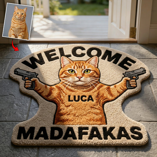 Bienvenue Mudafakas - Tapis Personnalisé Antidérapant pour Chat