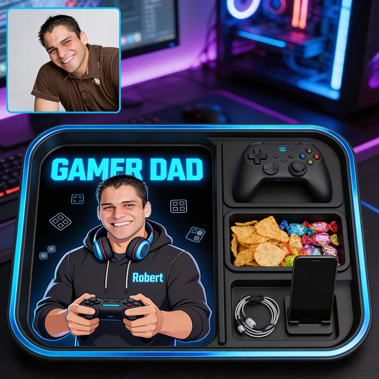 Papa Gamer - Plateau de Rangement Personnalisé