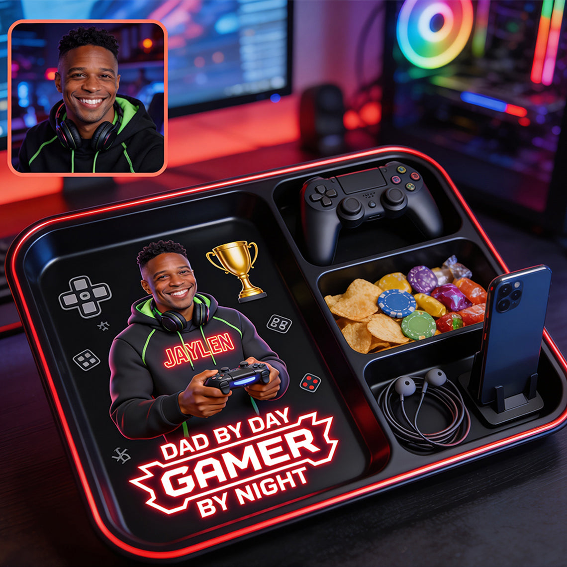 Papa Gamer - Plateau de Rangement Personnalisé