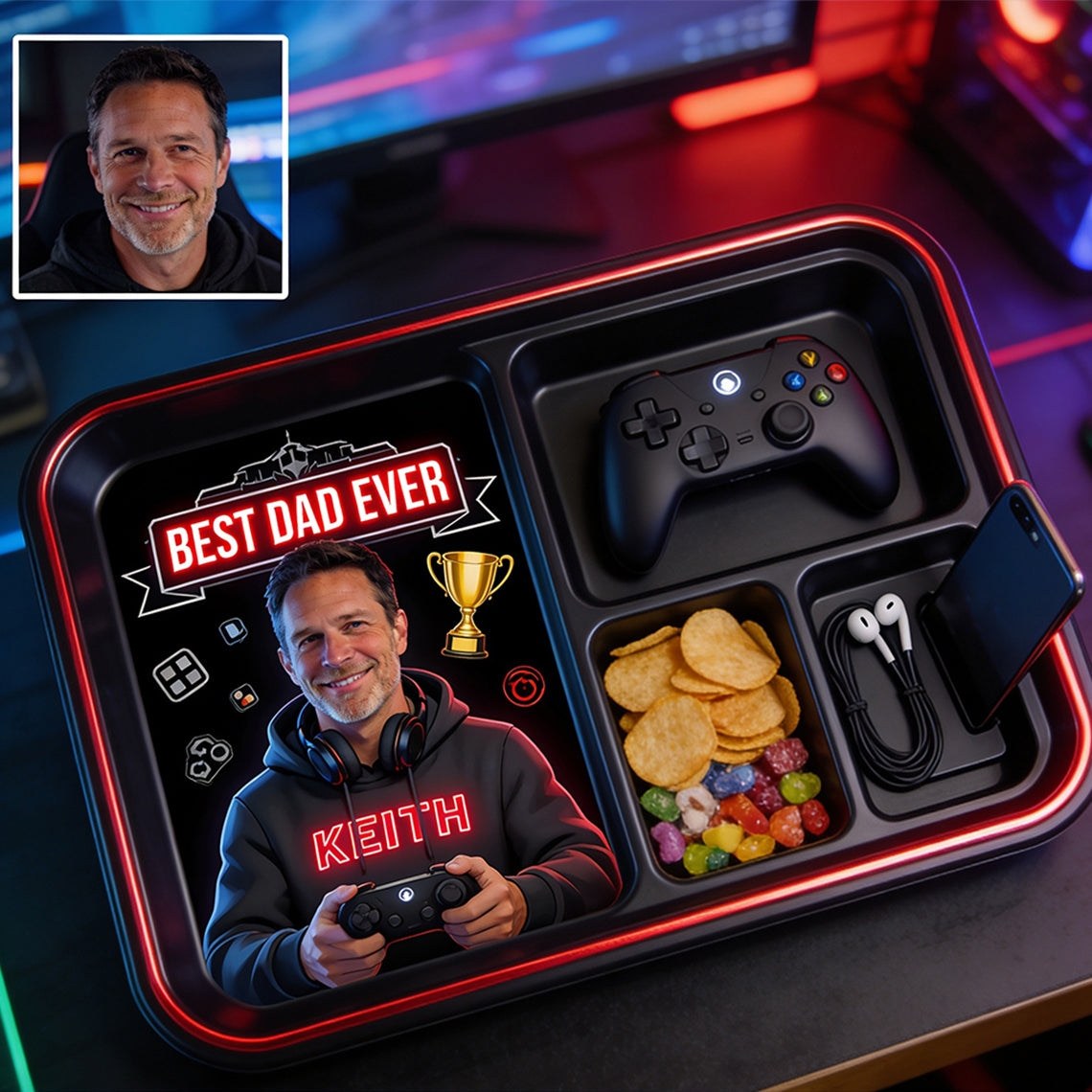 Papa Gamer - Plateau de Rangement Personnalisé