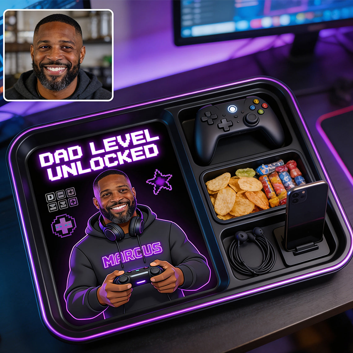 Papa Gamer - Plateau de Rangement Personnalisé