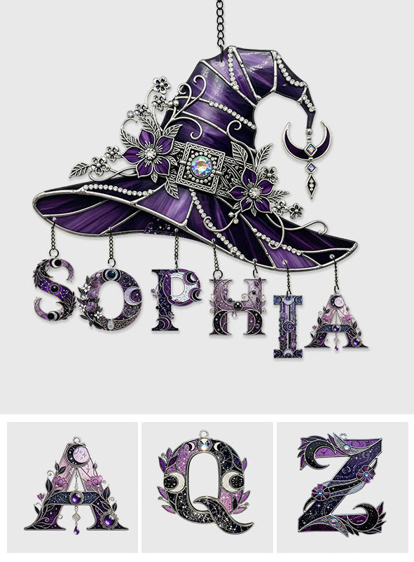 Attrape-soleil floral avec chapeau - Sorcière personnalisée à suspendre à la fenêtre, avec breloques personnalisées