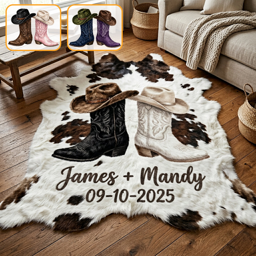 Décoration de Ferme, Couple Cowboy & Cowgirl - Tapis de Porte Personnalisé en Forme de Tenue Western