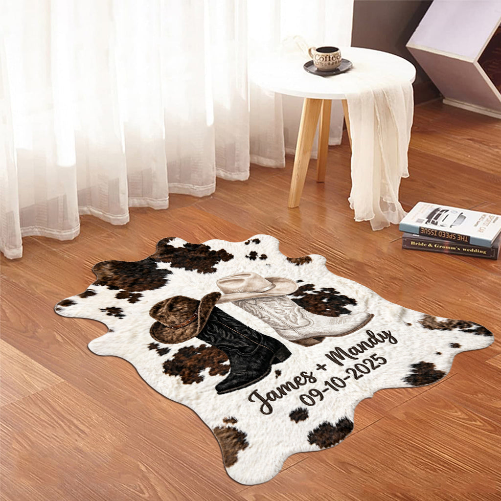Décoration de Ferme, Couple Cowboy & Cowgirl - Tapis de Porte Personnalisé en Forme de Tenue Western