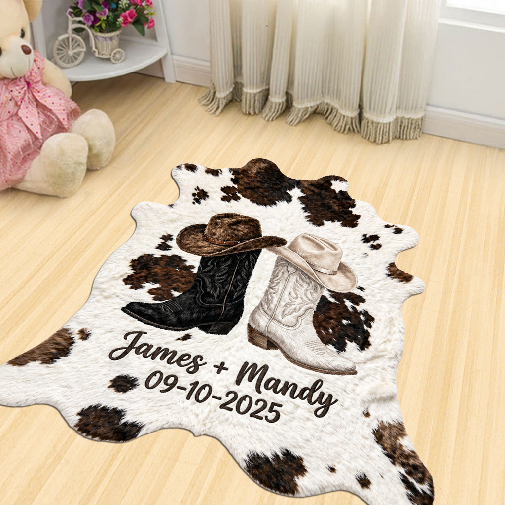 Décoration de Ferme, Couple Cowboy & Cowgirl - Tapis de Porte Personnalisé en Forme de Tenue Western