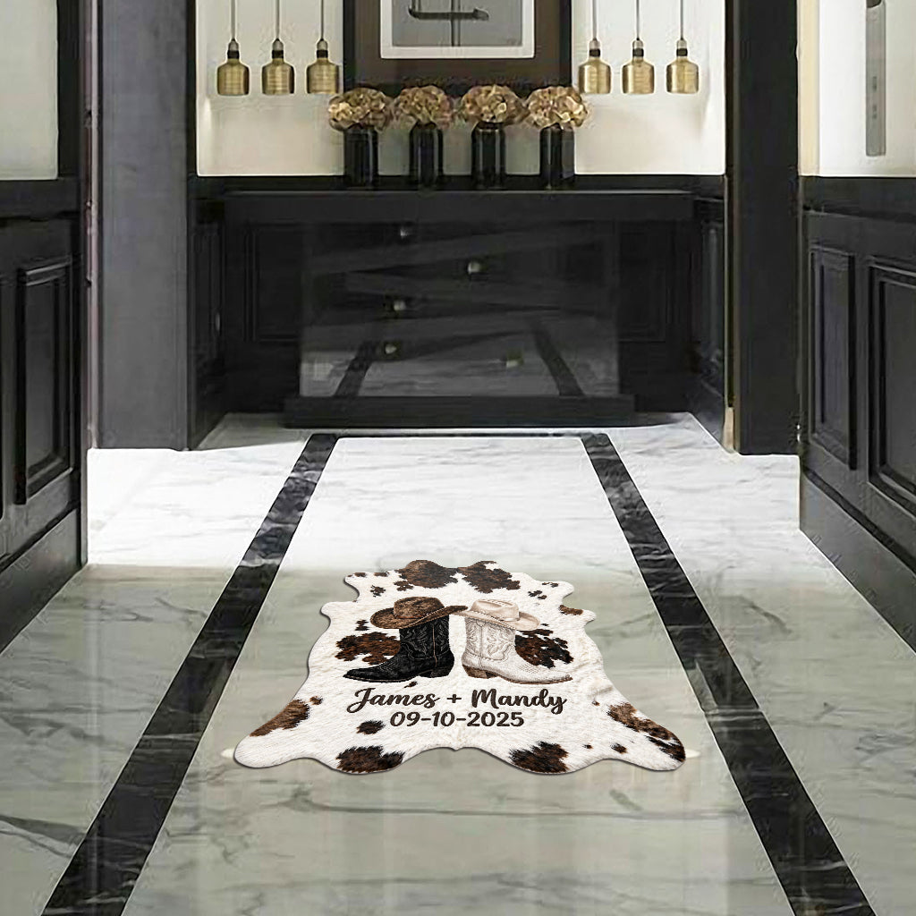 Décoration de Ferme, Couple Cowboy & Cowgirl - Tapis de Porte Personnalisé en Forme de Tenue Western