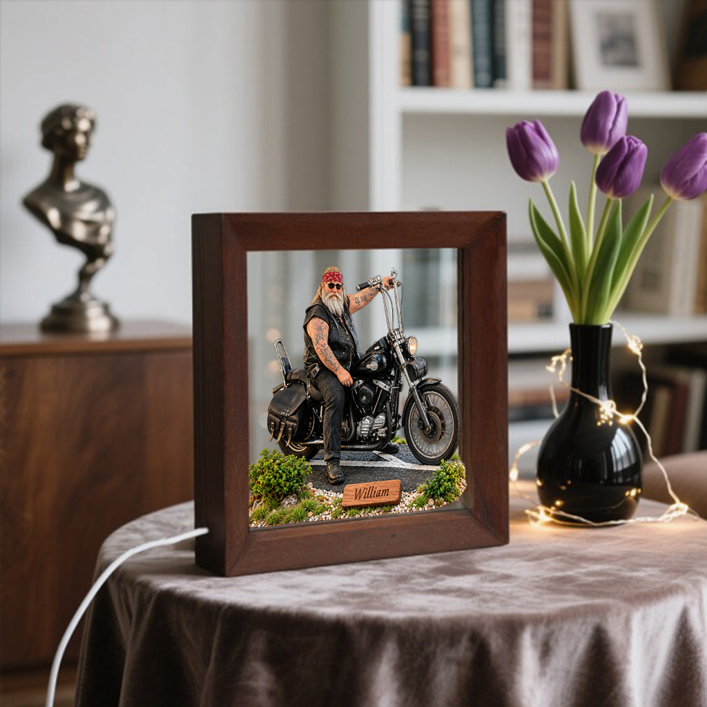 Custom Any Photo - Personalized Biker Wooden Frame LED Light