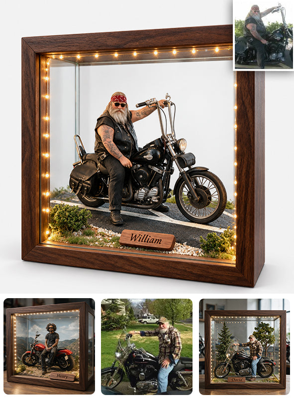 Custom Any Photo - Personalized Biker Wooden Frame LED Light