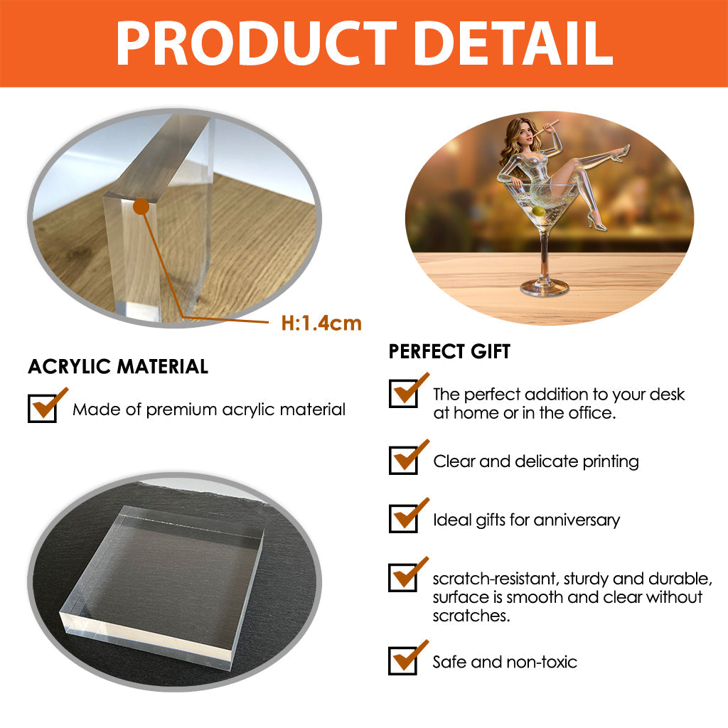 Retro Cocktail Martini Lovers - Personalized Cocktail Custom Shaped Acrylic Plaque