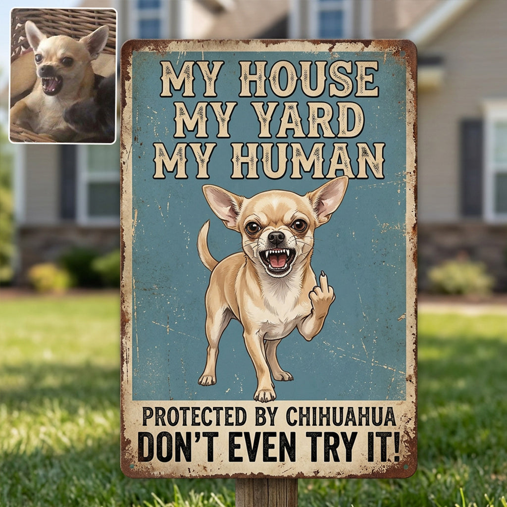 Panneau d'Avertissement Amusant pour Propriétaire de Chien - Panneau Métallique Rectangulaire Personnalisé